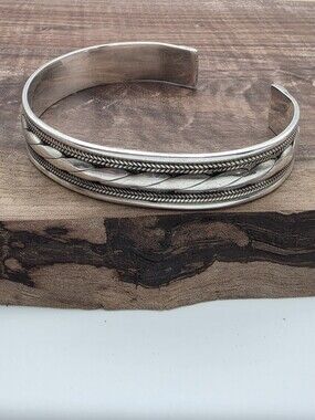 Vtg Heavy 8" Cuff Bracelet 925 Sterling Silver Woven Twisted Southwestern Arm